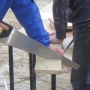 Cutting timber to measured lengths